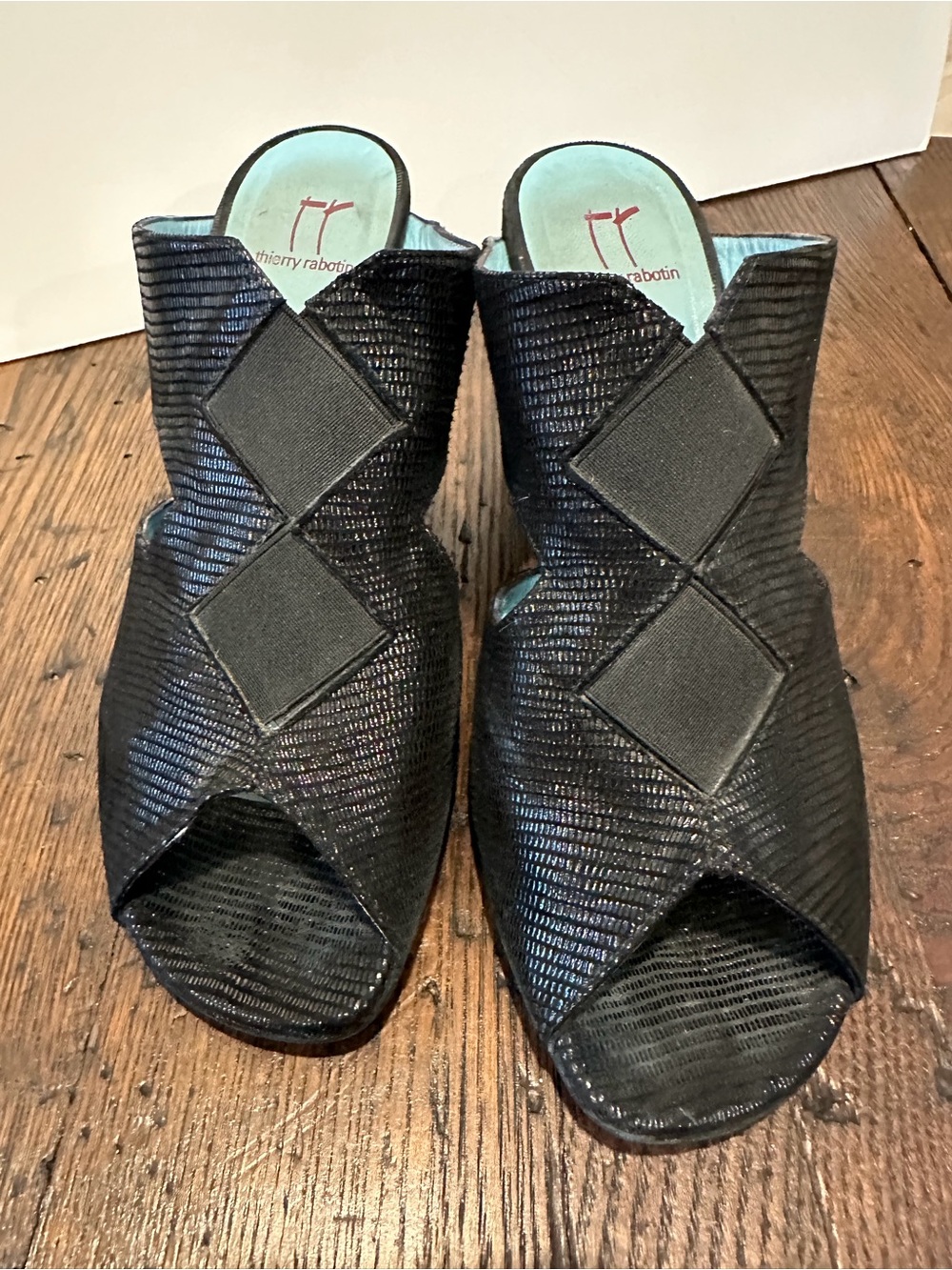Thierry Rabotin Black Textured Open-Toe Mule Slides